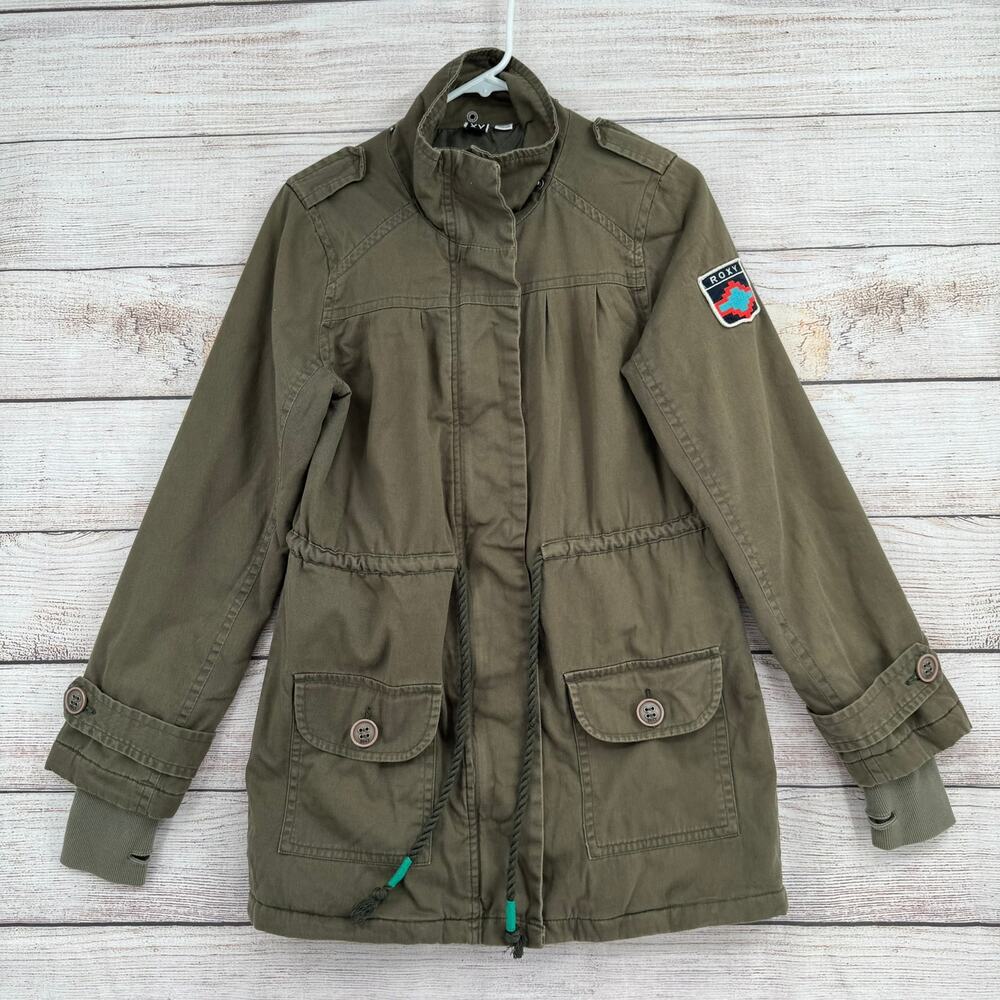 Roxy Southwest Patch Military Jacket Womens Small Army‎ Green Tie Waist